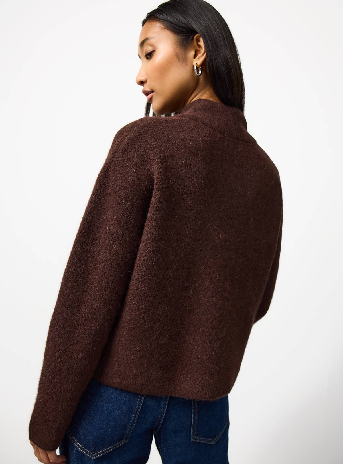 Brown Alpaca Blend Funnel Neck Cardigan L - Image 4